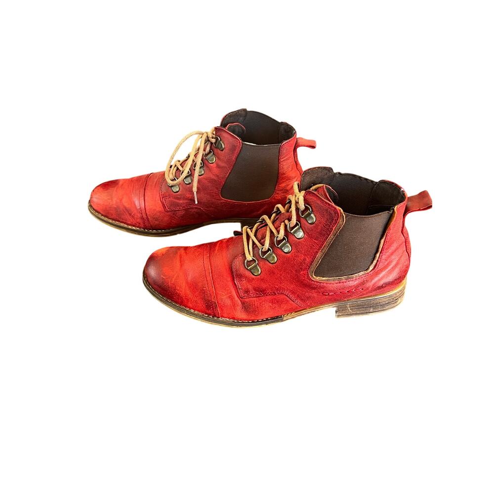 Josef Seibel Red Leather Lace Up Chelsea Boots EU 40 Dark Academia Grunge